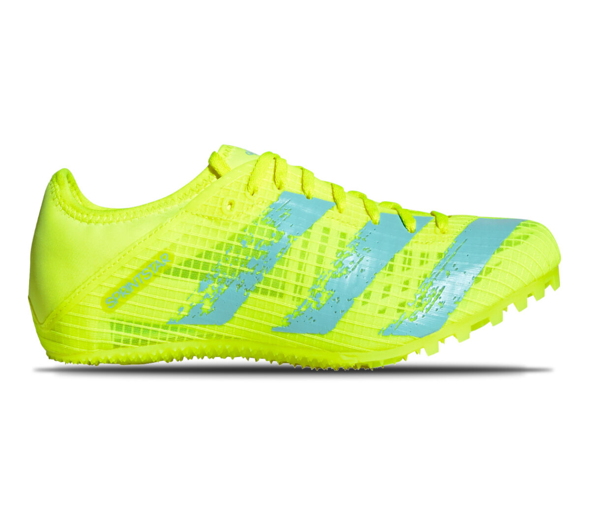 Scarpa chiodata da pista unisex adidas sprintstar giallo fluo con strisce celesti