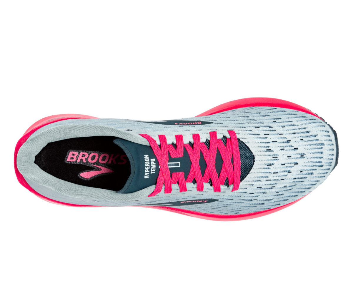 scarpa running donna brooks hyperion tempo grigia e fucsia