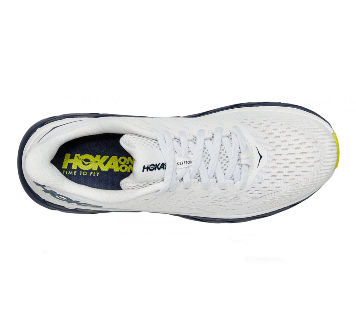 scarpa running uomo hoka one one clifton 7 bianca e blu vista da sopra