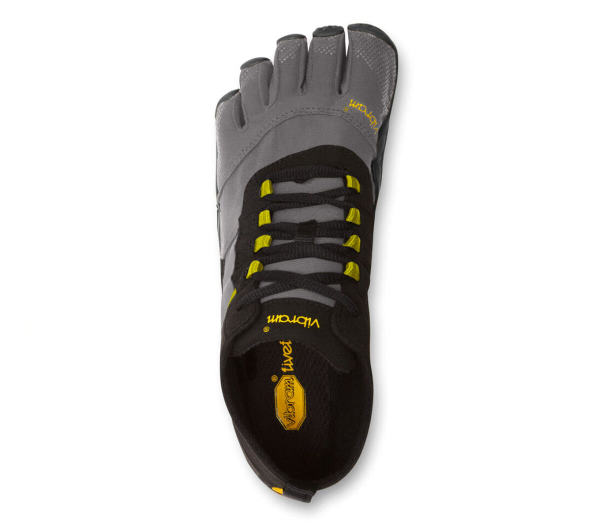 scarpa vibram five fingers v trek running da uomo nera e grigia vista dall'alto