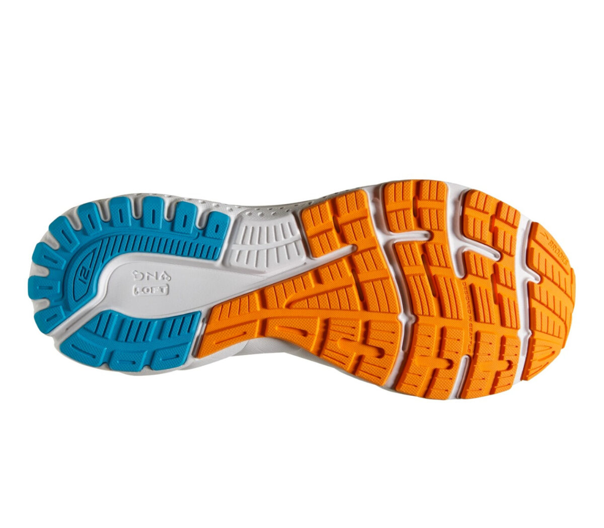 suola scarpa da running pronazione uomo brooks adrenaline gts 21 azzurre arancio