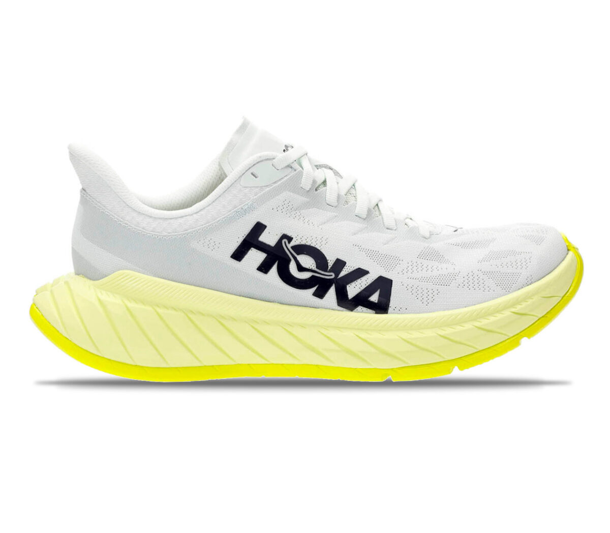 scarpa running donna hoka one one carbon x 2 bianca e gialla