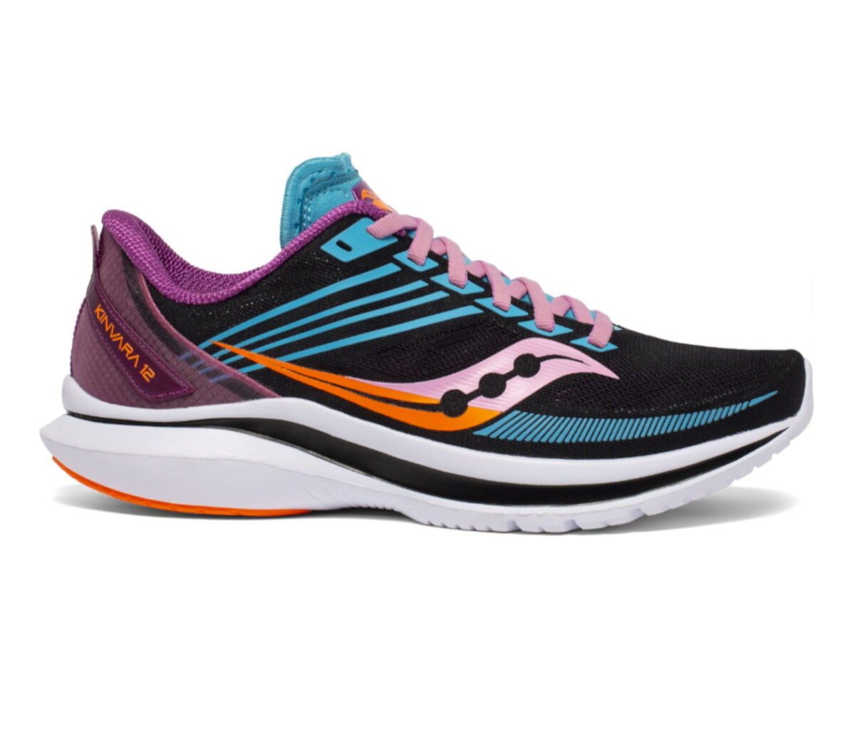 scarpa running veloce donna saucony kinvara 12 nera, rosa, celeste