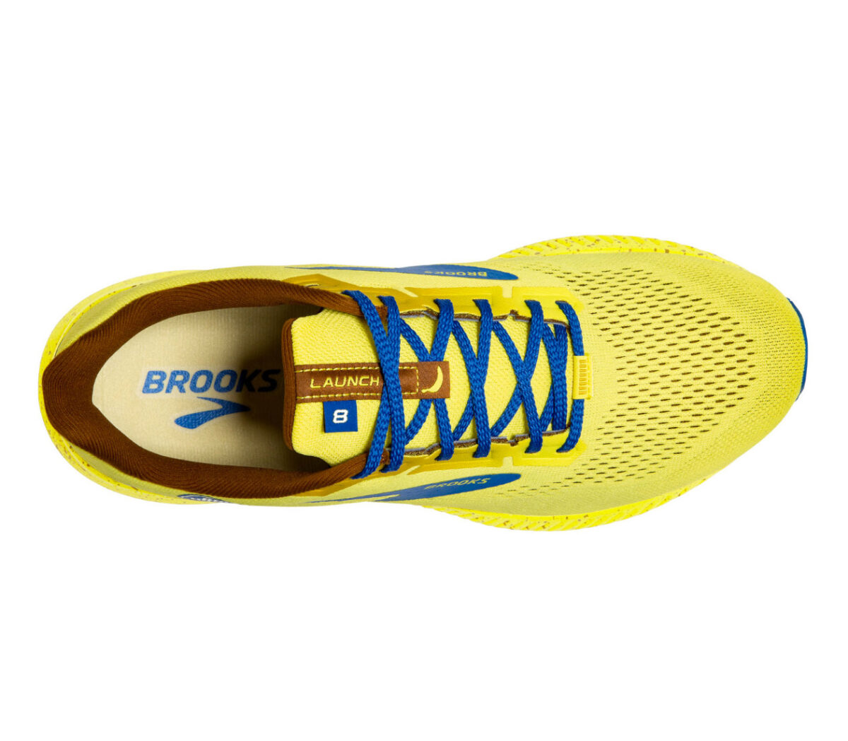 scarpa running brooks launch 8 donna gialla e blu vista da sopra