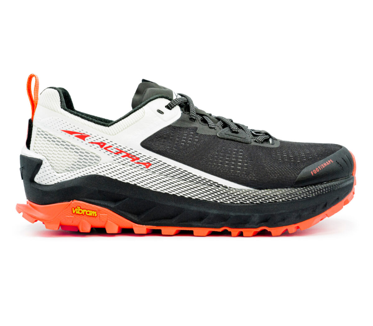 scarpa da trail running donna altra olympus 4 bianca nera e rossa