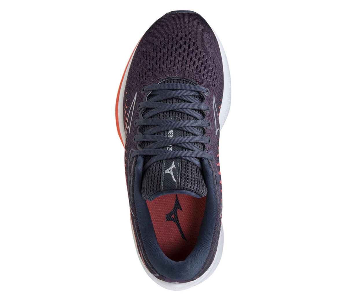 scarpa running donna neutra viola mizuno wave rider 25 vista da sopra
