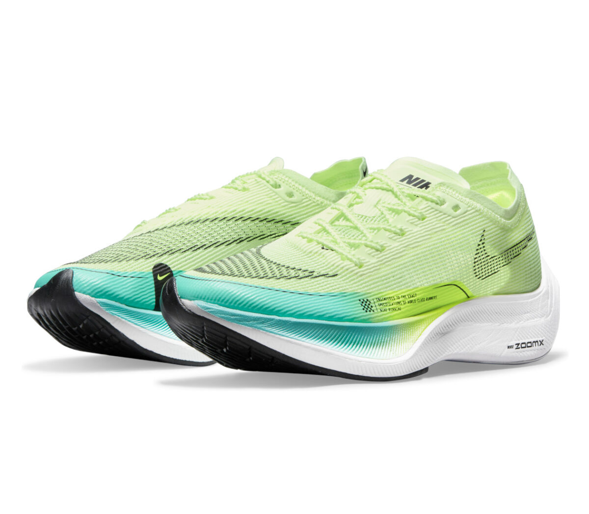 coppia di scarpe da running veloci da donna nike vaporfly next 2 fluo