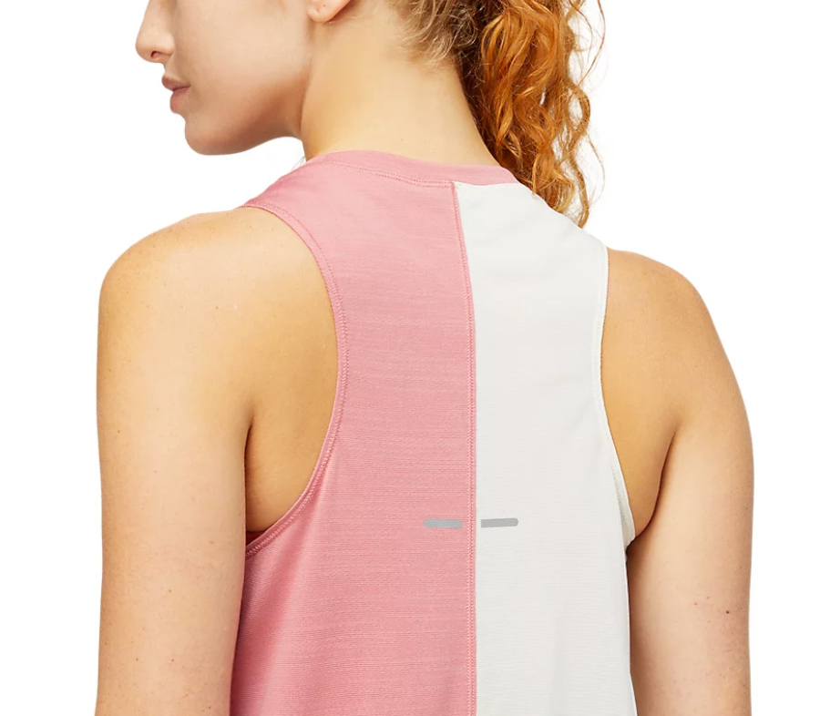 schiena canotta da donna asics per il running colore bianco e rosa
