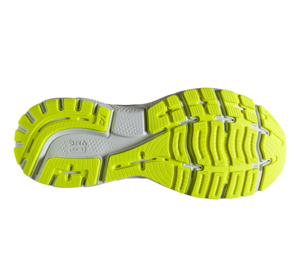 suola scarpa running neutra ammortizzata uomo brooks ghost 14 nera e fluo