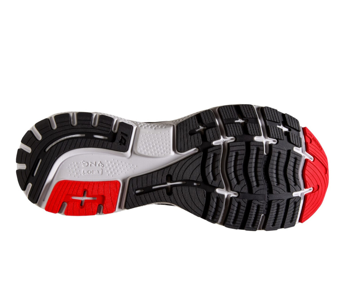 suola scarpa da running neutra uomo brooks ghost 14 nero e rossa
