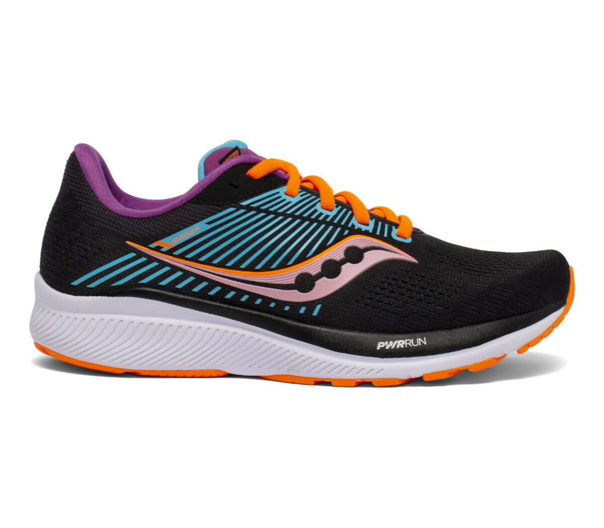 scarpa stabile per pronazione saucony guide 14 donna nera e arancio