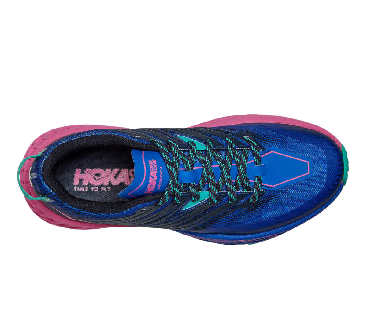 tomaia scarpa da trail running donna Hoka speedgoat 4 blu e rosa