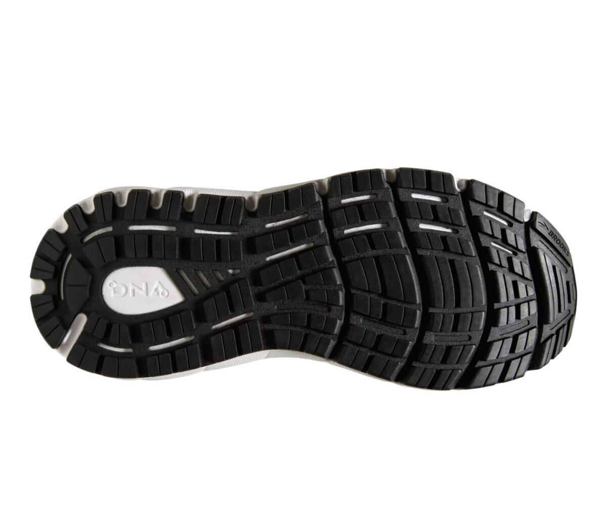 suola scarpa da running donna a pianta larga pronatrici brooks addicion 15 nera e rosa