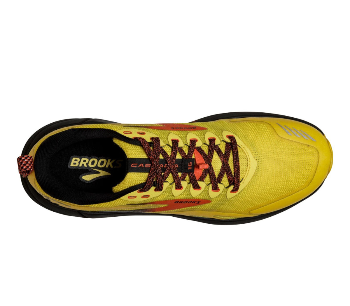 tomaia scarpa da trail running reattiva brooks cascadia 16 uomo giallo rossa