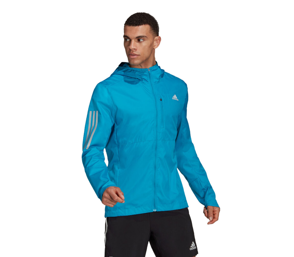giacca running impermeabile azzurra da uomo adidas