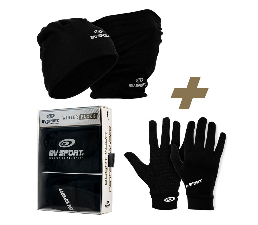 set guanti e scaldacollo per correre in inverno di BV Sport colore nero