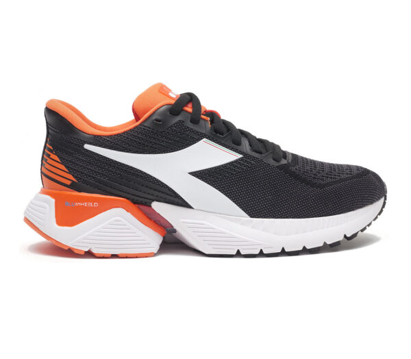 scarpa running donna diadora mythos vigore nera e arancione