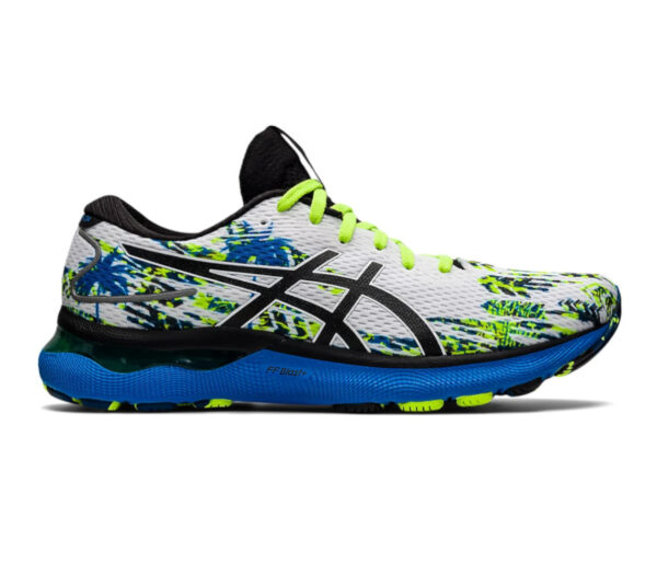 Scarpa asics gel nimbus 24 uomo blu bianche gialle