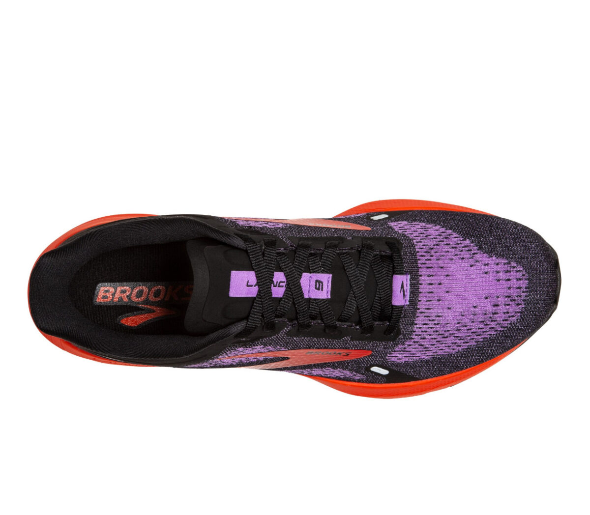 tomaia scarpe da running veloci e reattive brooks launch 9 donna rosse, nero e viola