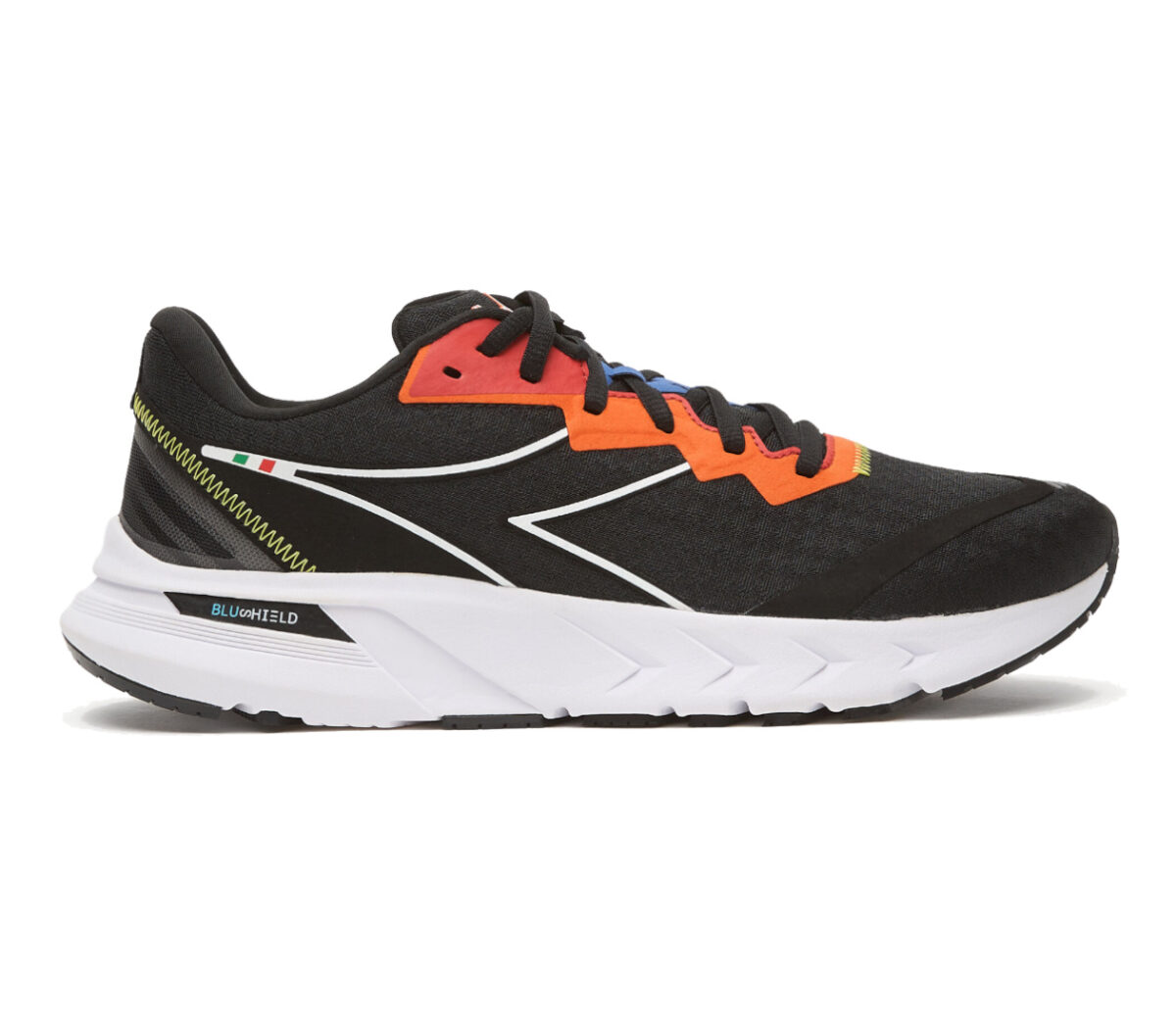 Scarpa diadora mythos blushield volo 2 uomo nera e arancione