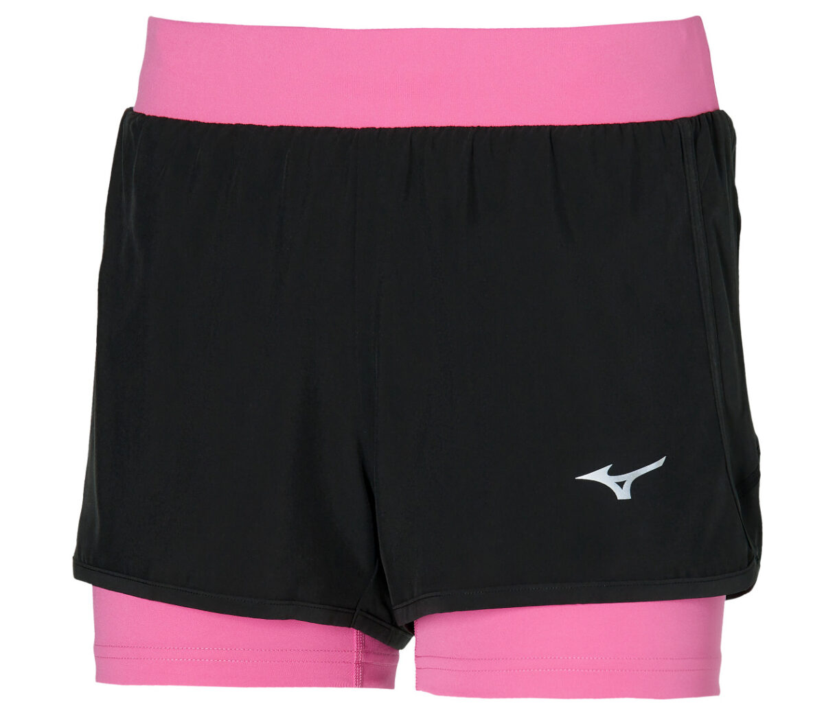 pantaloncino mizuno trail ER 2in1 short donna nero e rosa