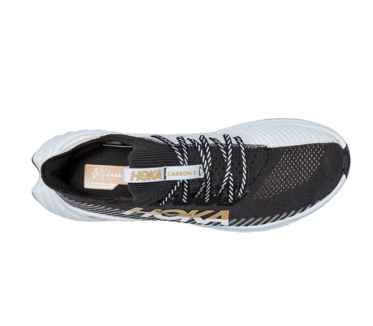 Tomaia Scarpa Hoka Carbon X uomo nero e oro