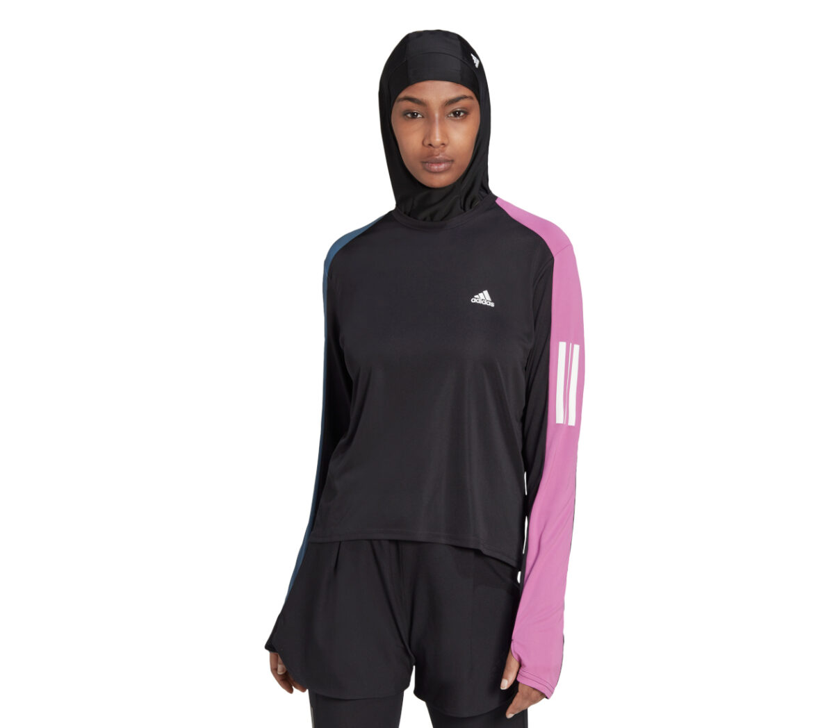 Maglia adidas color block ls donna nera rosa