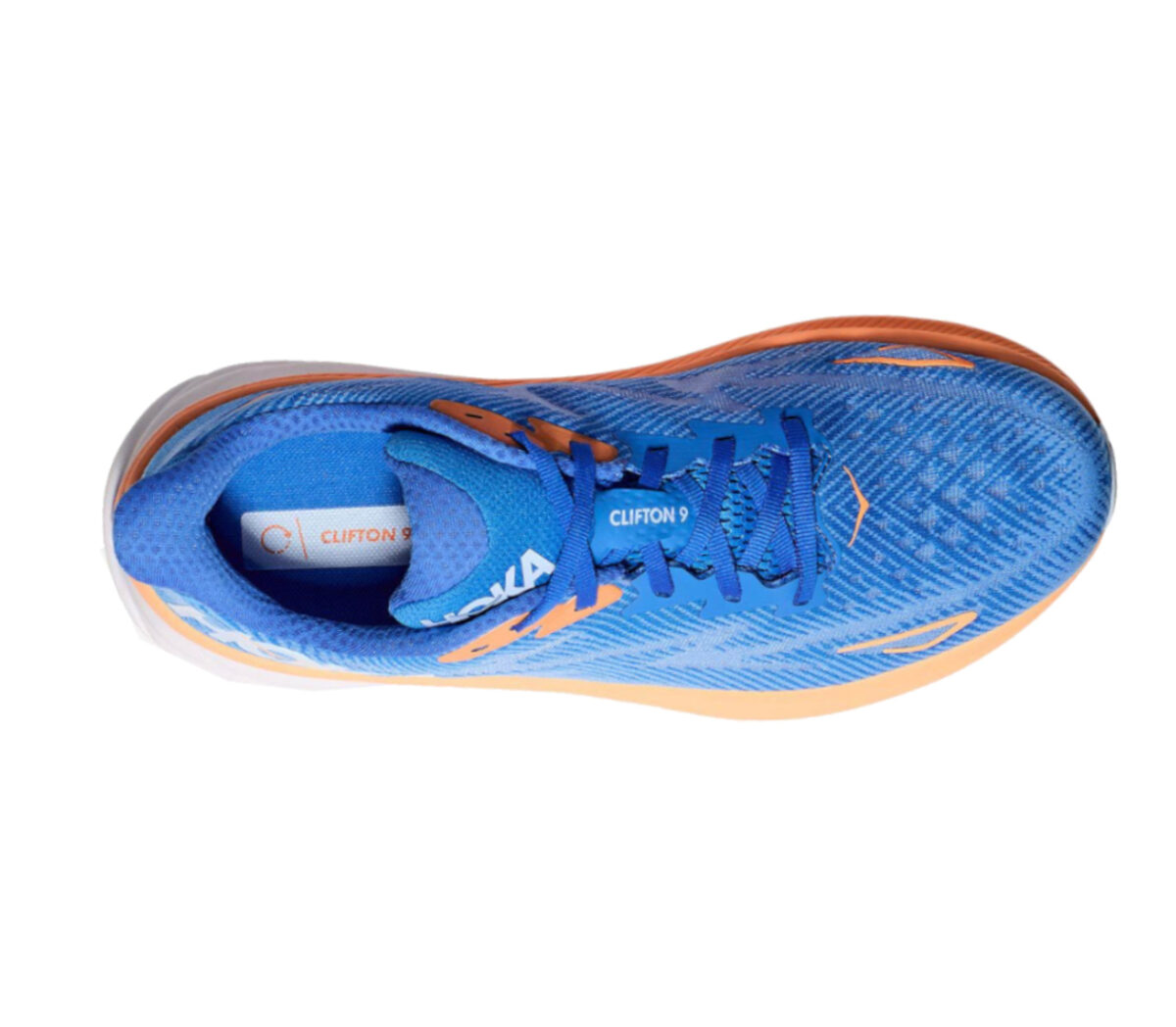 Tomaia Scarpa Hoka clifton 9 uomo blu arancione