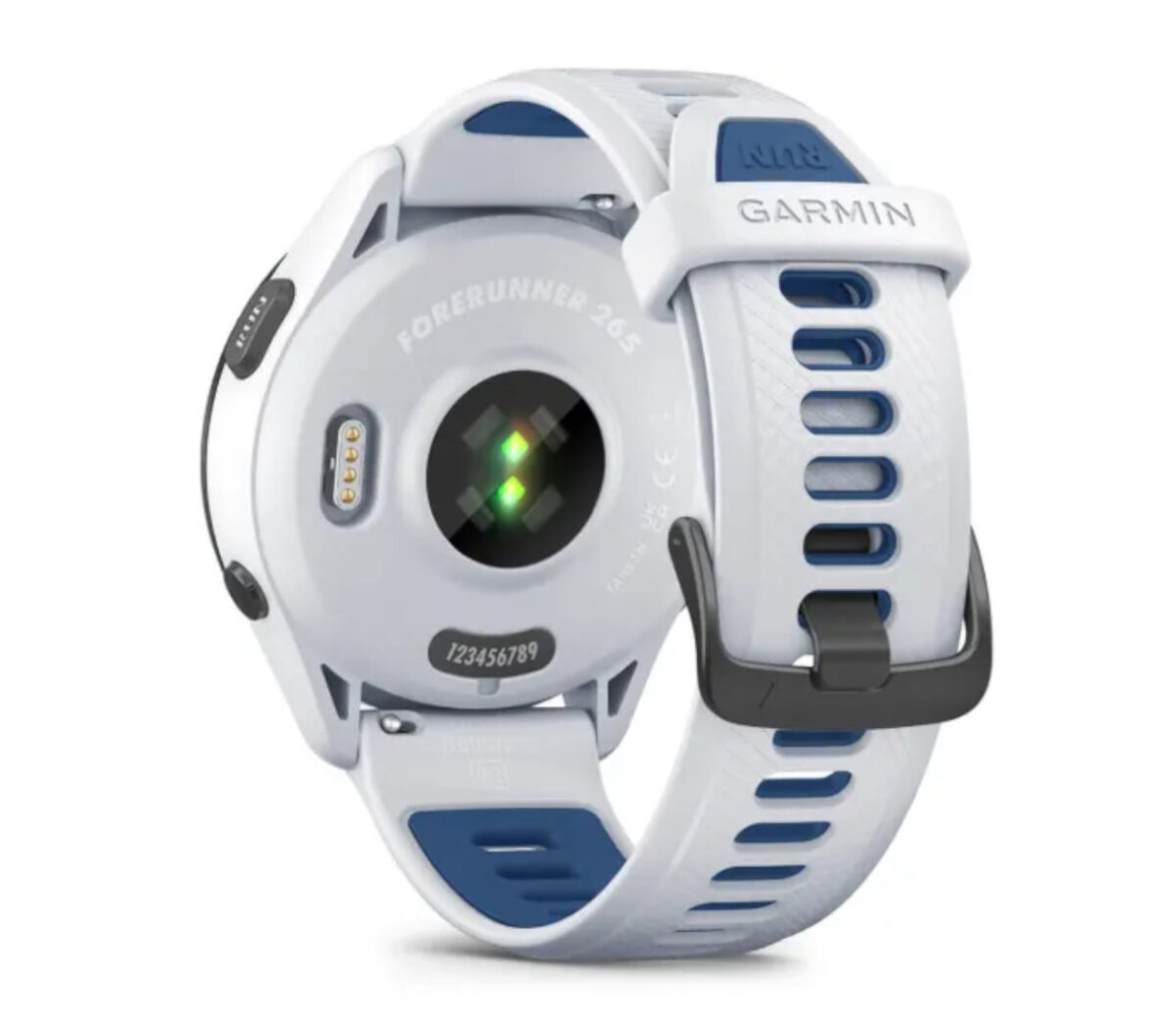 Dietro Orologio Garmin forerunner 265 bianco blu