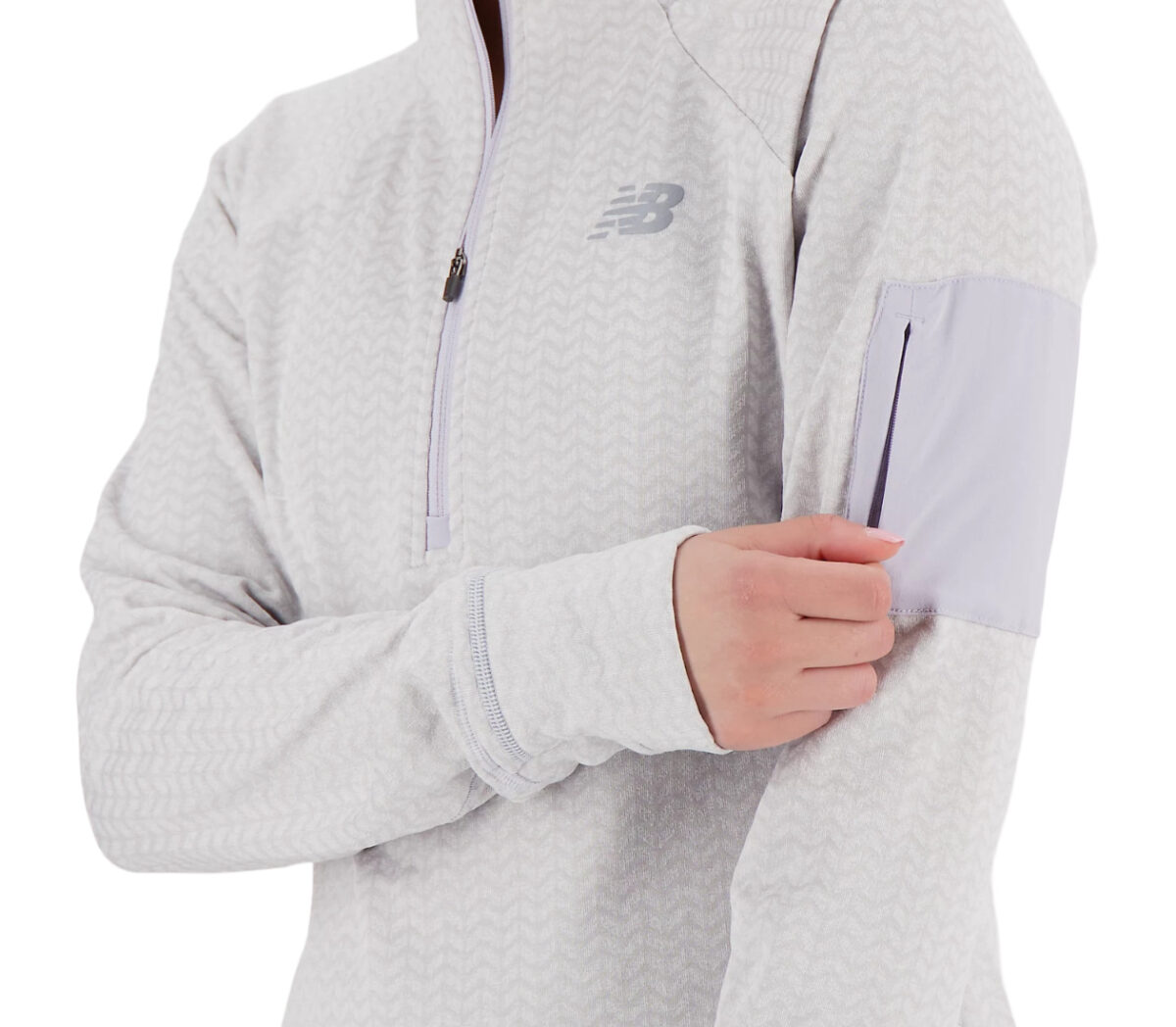 Dettaglio Felpa New Balance Heat Grid Half Zip donna bianca