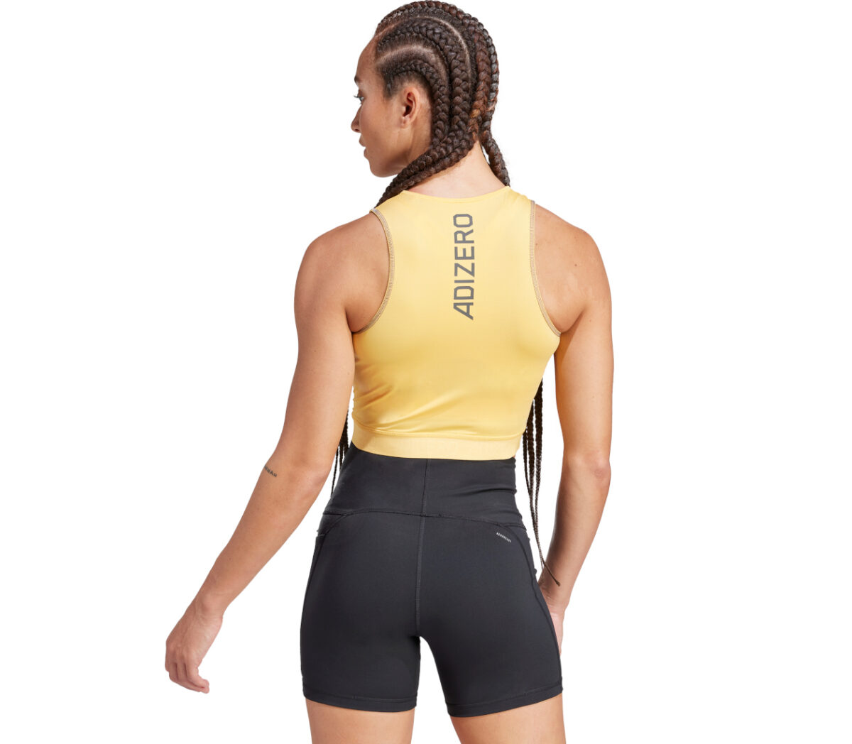 Dietro Top Adidas Adizero Crop Tank donna gialla