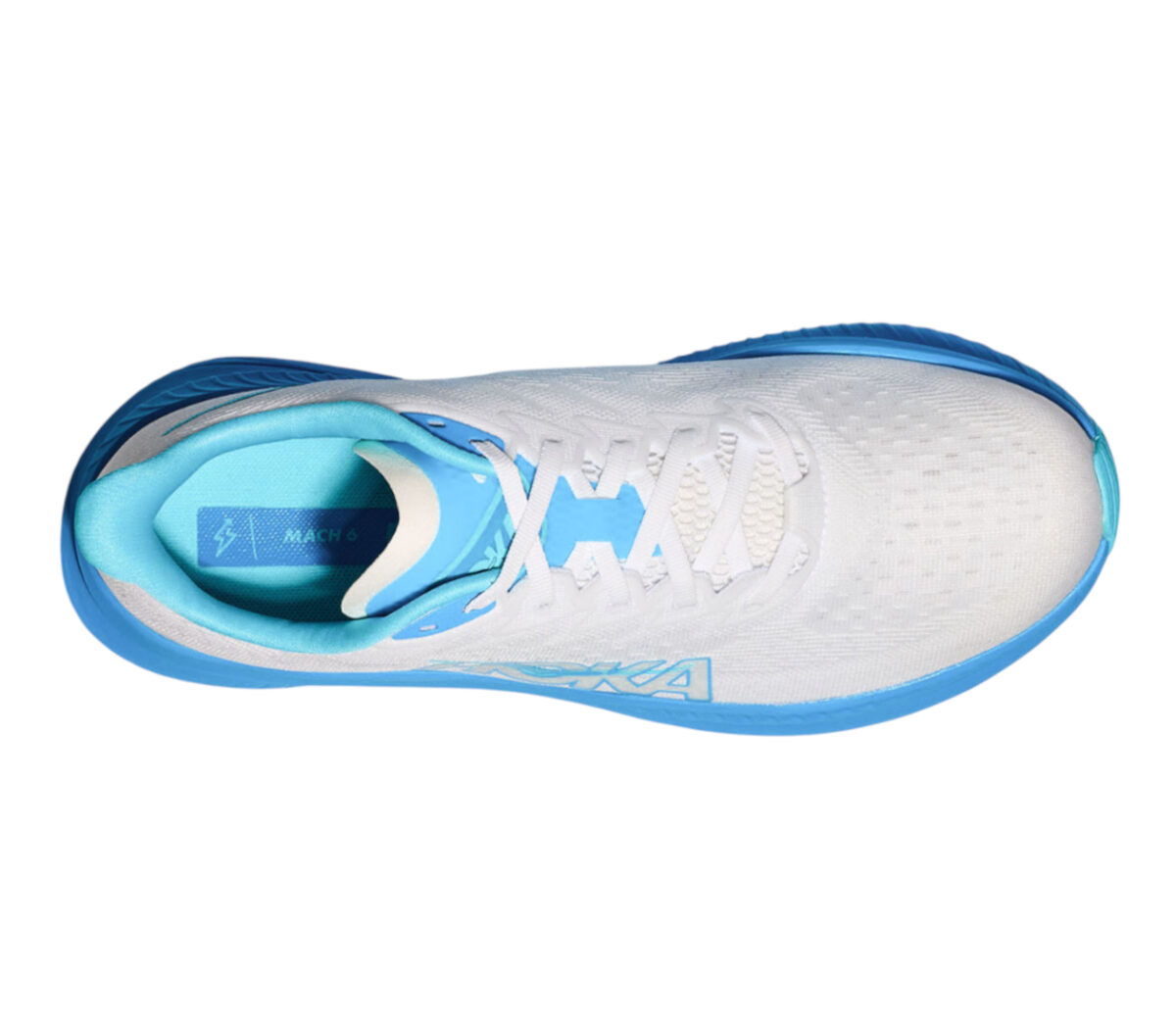 Tomaia Scarpa Hoka Mach 6 uomo bianca celeste