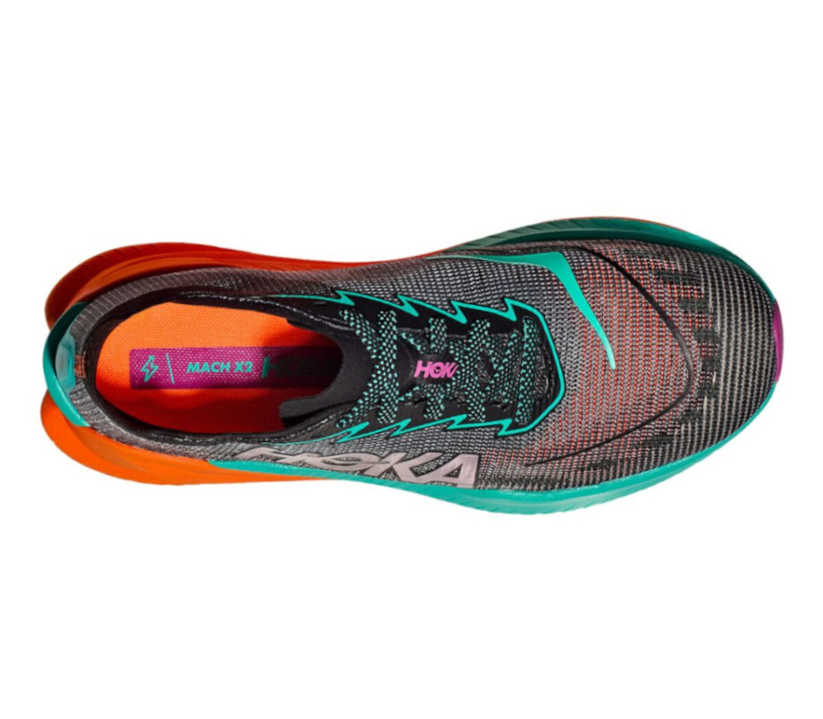 Tomaia Scarpa Hoka Mach X2 uomo grigia verde arancione