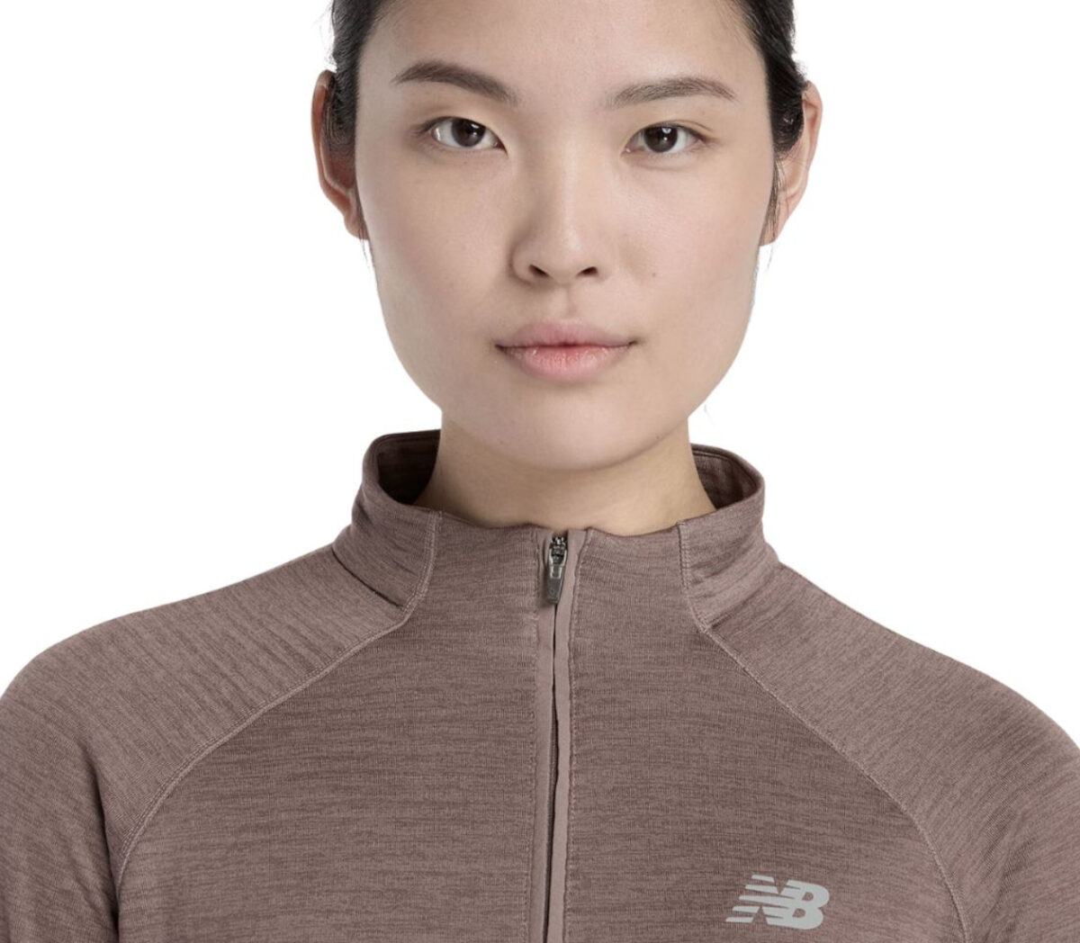 Dettaglio Felpa New Balance Athletics Heat Grid 1/2 zip donna earth shadow heather