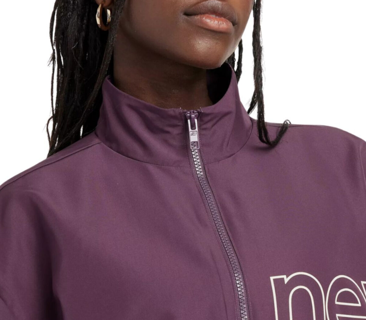 Dettaglio Giacca New Balance Color Blocked Graphic Woven Jacket donna viola