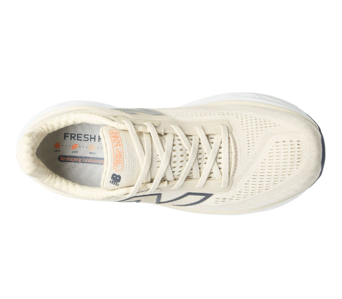 Tomaia Scarpa New Balance Fresh Foam 1080 v14 uomo Sea Salt con Vintage Indigo e Hot Mango