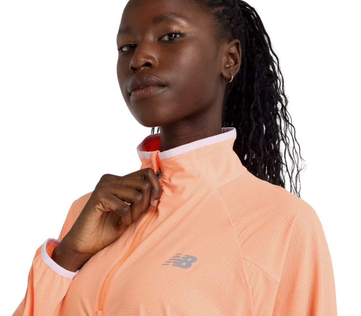 Dettaglio Maglia New Balance Ultra Light Half Zip donna pesca