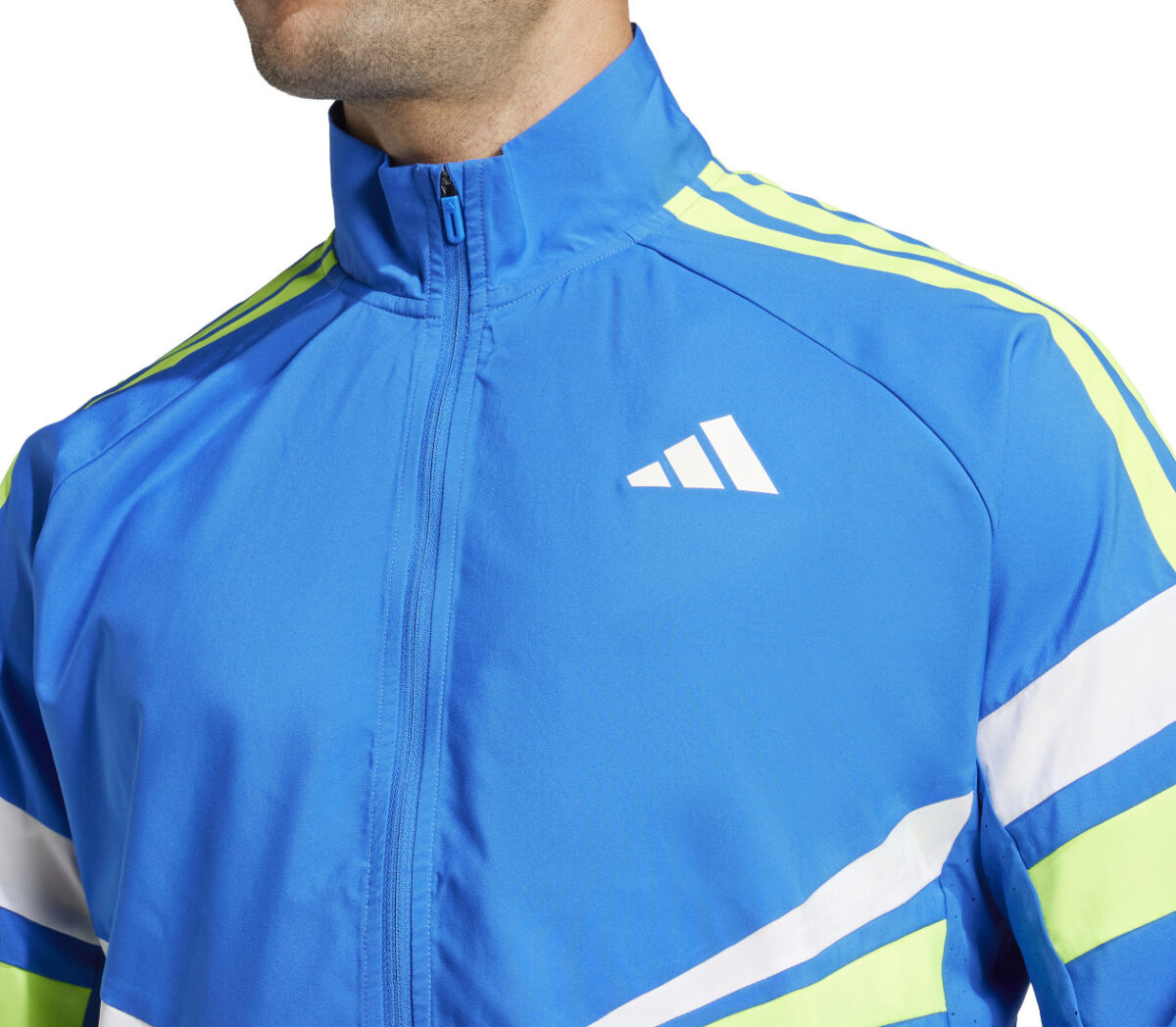 Dettaglio Giacca Adidas Adizero R Jacket uomo celeste gialla