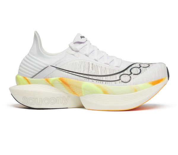 Scarpa Saucony Endorphin Elite 2 unisex bianca gialla