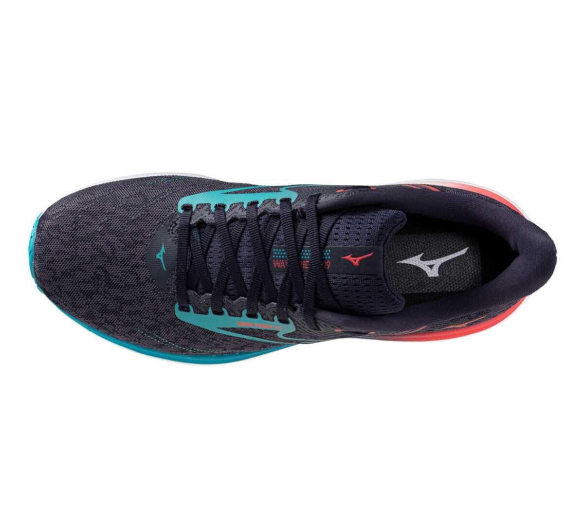 Tomaia Scarpa Mizuno Wave Rider 29 uomo Odyssey Gray Capri Breeze Calypso Coral
