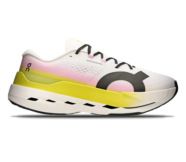 scarpa da running on cloudboom max bianca e gialla