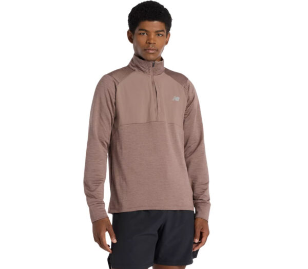 Felpa New Balance Athletics Heat Grid ½ Zip uomo earth shadow heather