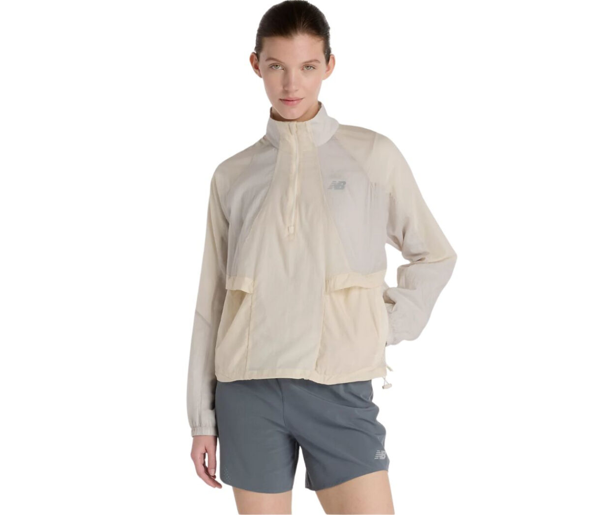 Giacca New Balance Better Run Water Resistant Jacket donna beige chiaro