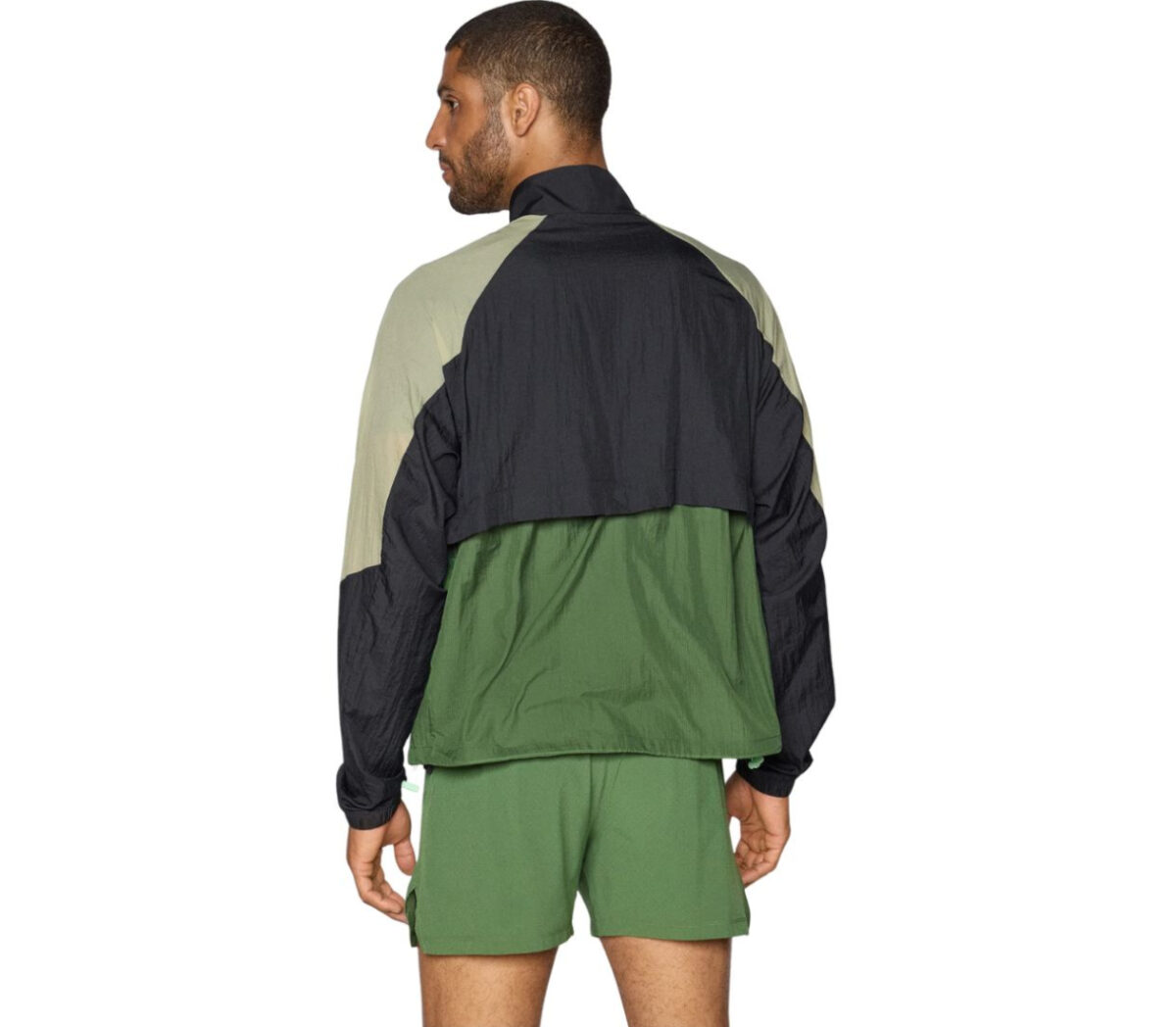 Dietro Giacca New Balance Better Run Water Resistant Jacket uomo verde beige nera