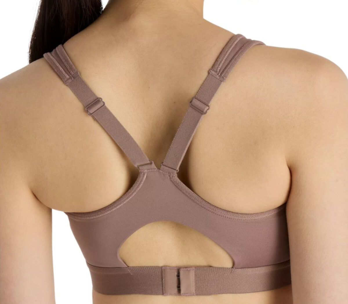 Dettaglio Reggiseno New Balance Essential Run Bra donna earth shadow heather