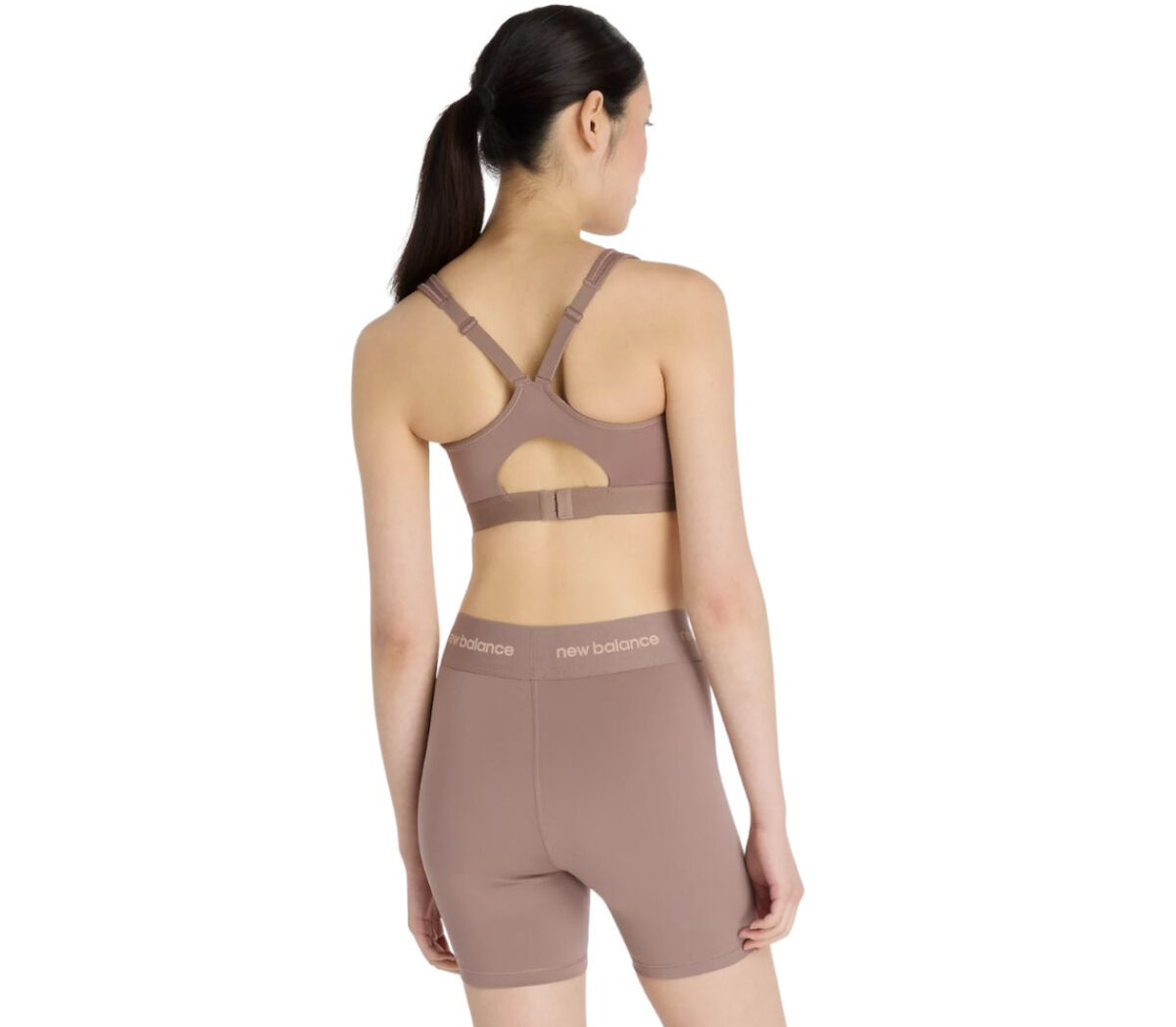 Dietro Reggiseno New Balance Essential Run Bra donna earth shadow heather