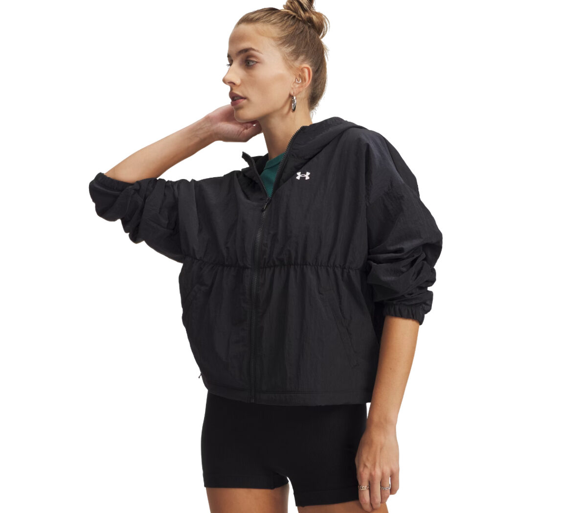 Giacca Under Armour Rival Woven Bungee FZ donna nera